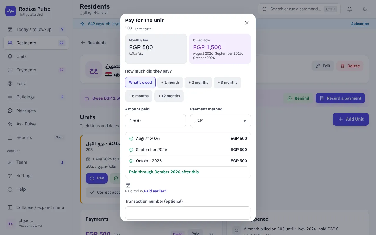 Paying by months — Buildings and owners associations